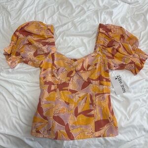 Nine West Women's Puff Sleeve Blouse - Orange and Pink